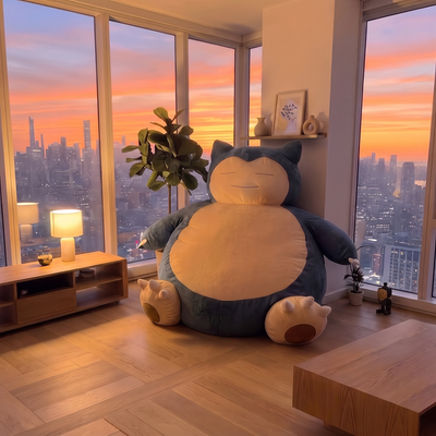 Giant SnorCozy bean bag in a sunset living room